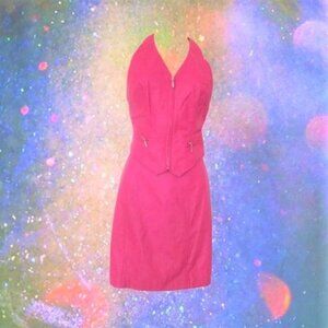 pink wilsons leather halter vest skirt suit size extra small xs biker